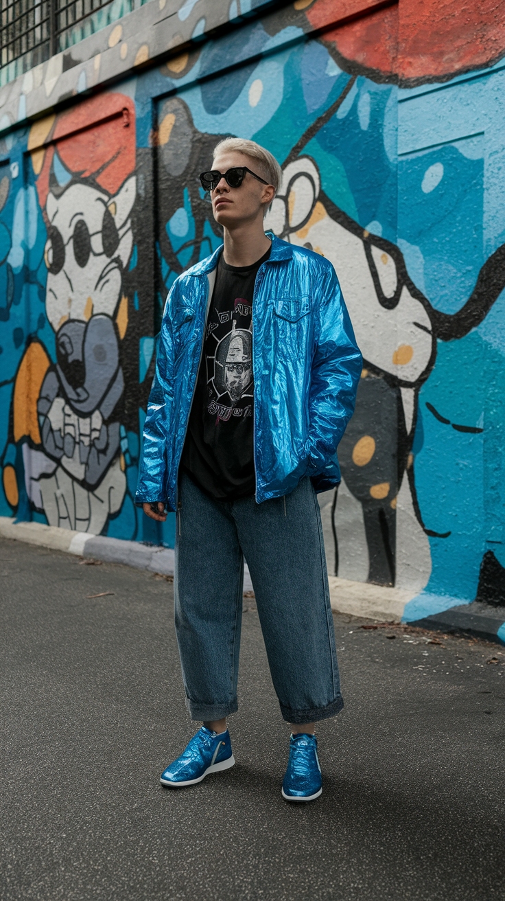 Chic Metallic Blue Shoes Outfit for a Night Out outfit idea