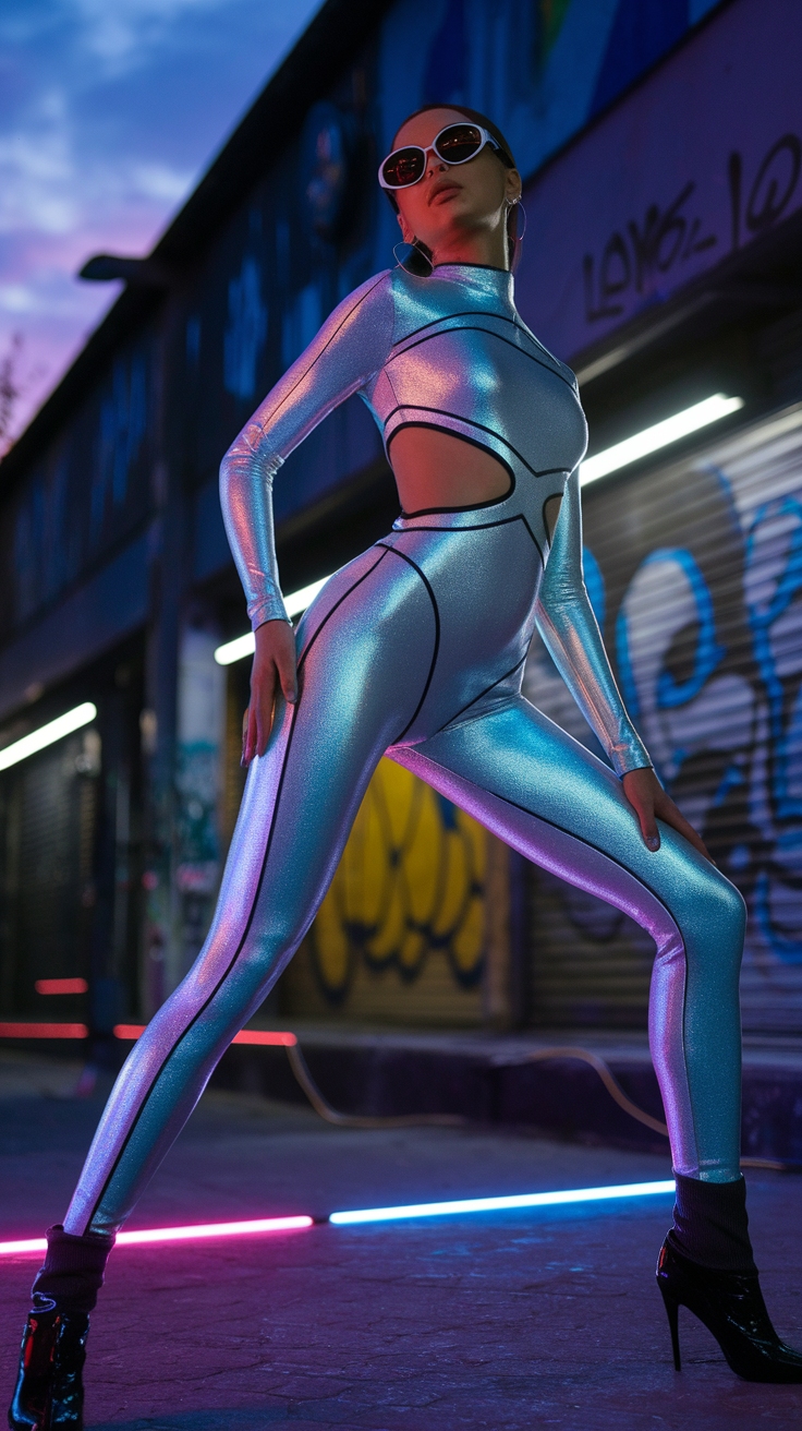 Dare to Shine in a Metallic Bodysuit Outfit outfit idea