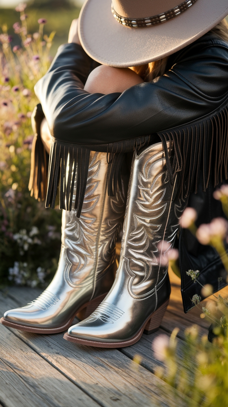 Versatile Metallic Cowboy Boots to Elevate Any Look outfit idea