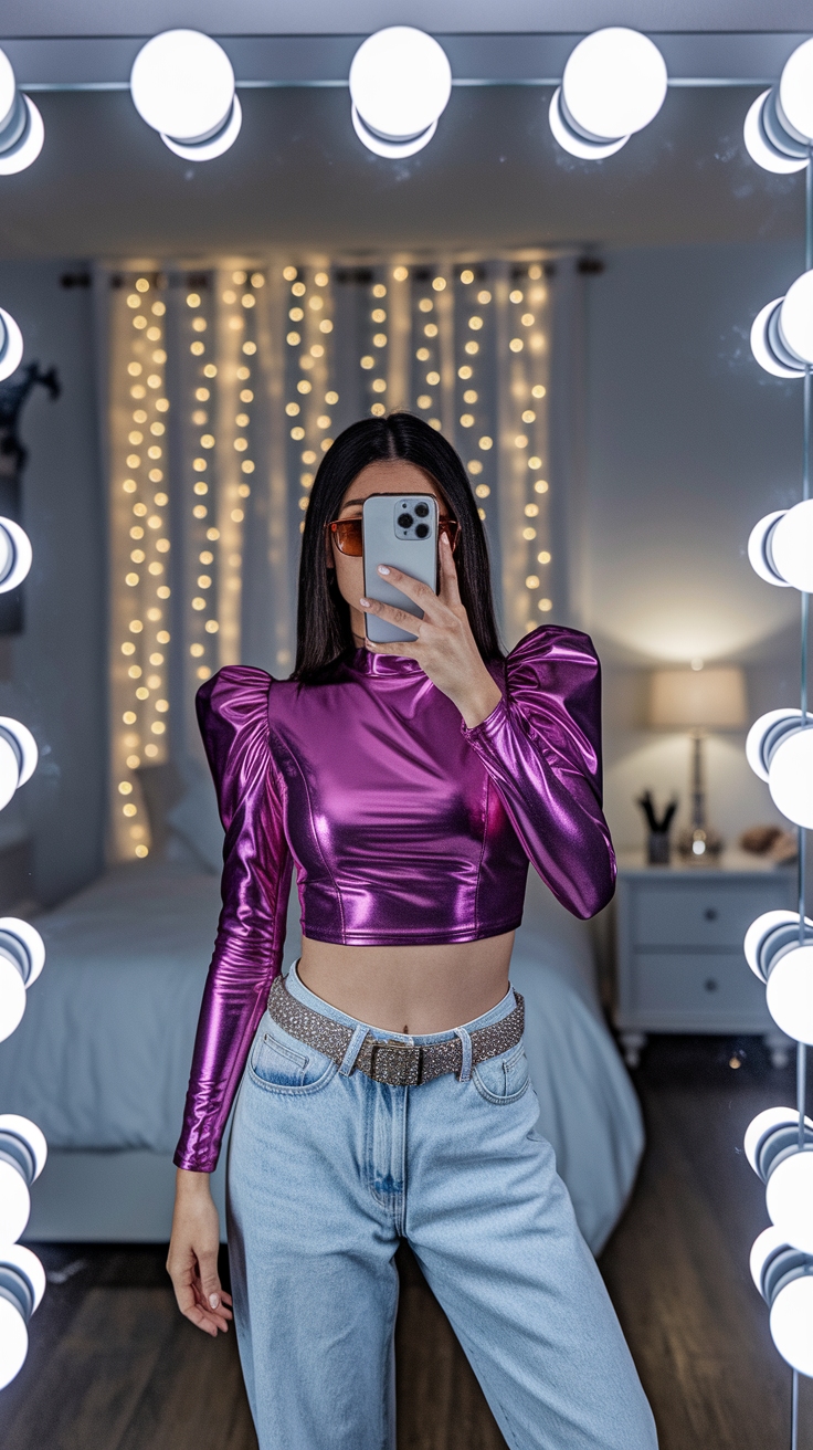 Bold and Beautiful Metallic Crop Top Outfit Ideas outfit idea