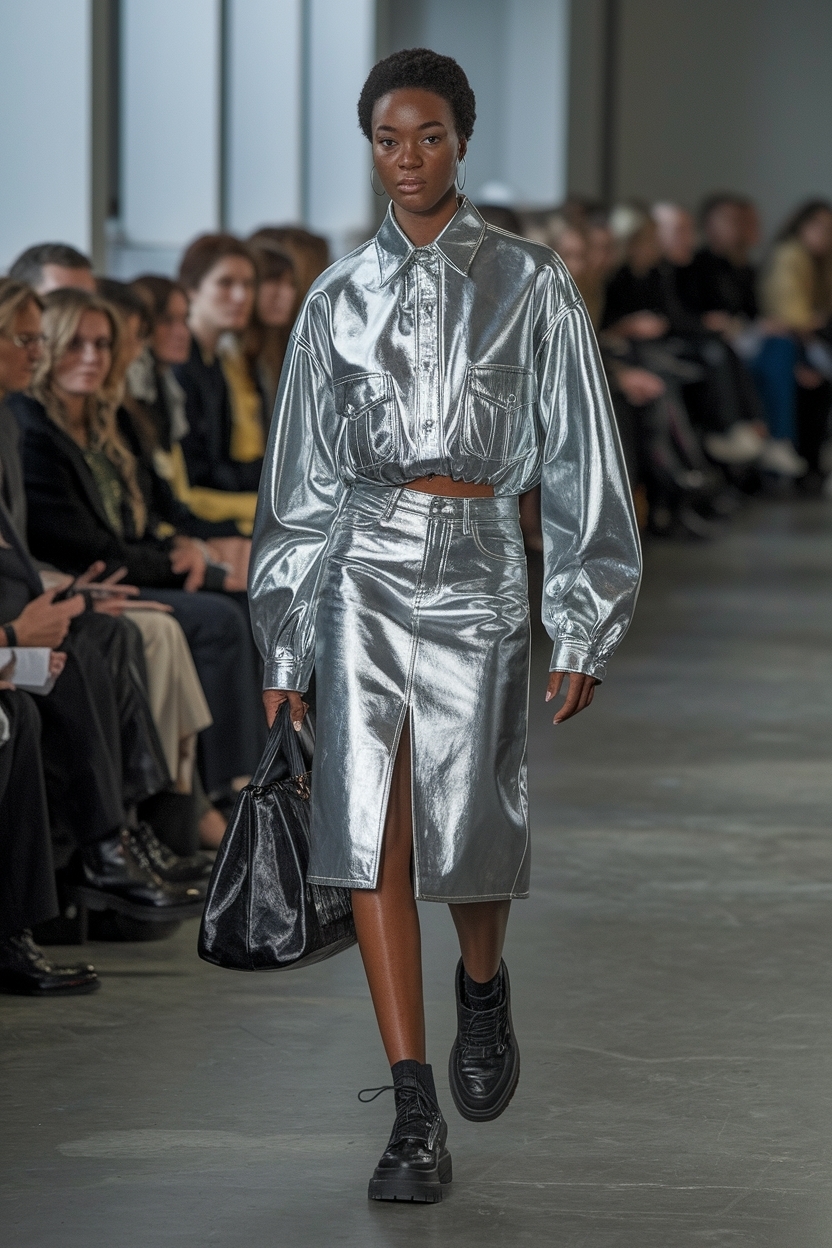 Metallic Denim Skirt Outfit Black Women: A Trendy Choice outfit idea