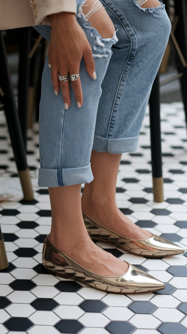 Casual Yet Classy Metallic Flats Outfit Combinations outfit idea