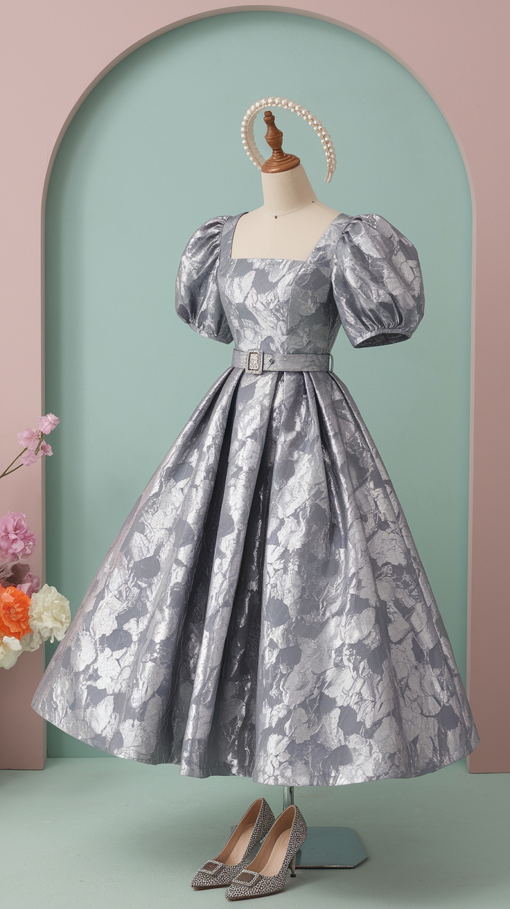 Floral Vibes: Metallic Floral Dress for Spring outfit idea