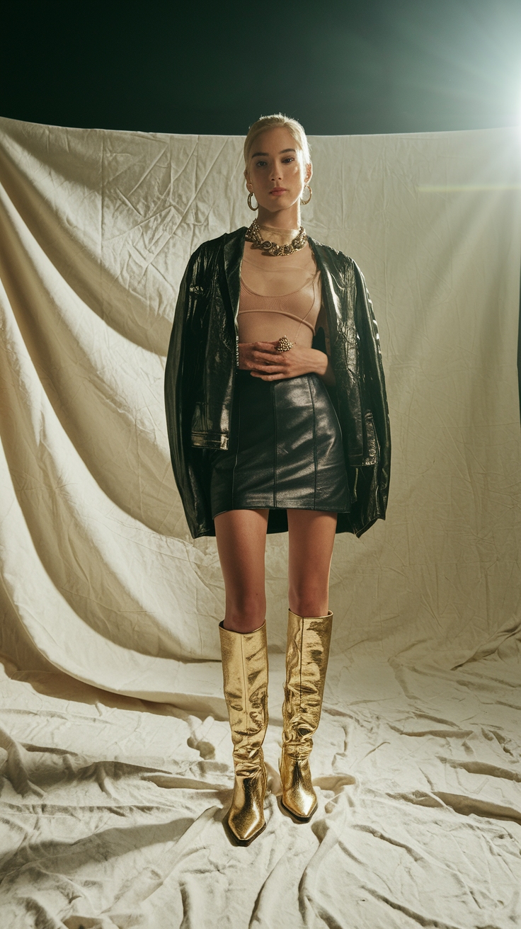 Elevate Your Look with Metallic Gold Boots Outfit outfit idea