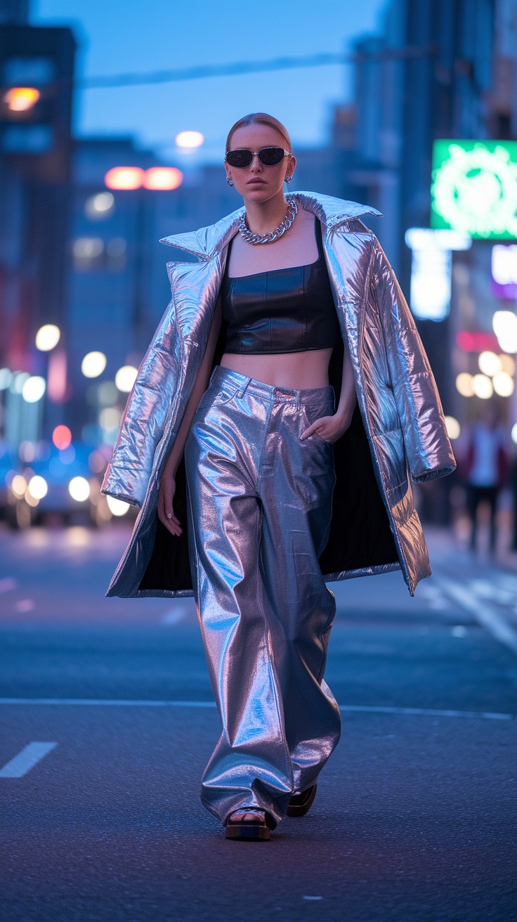 Versatile Metallic Jeans Outfit for Everyday Wear outfit idea