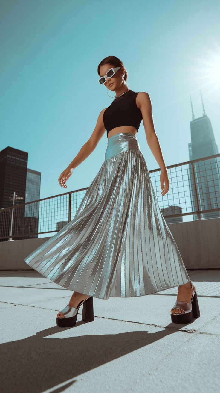 Metallic Maxi Skirt Outfit: Flowing Fashion Statements outfit idea