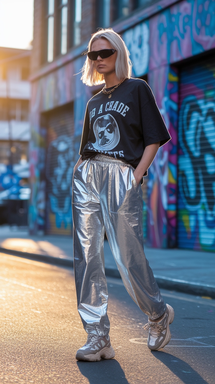 How to Style Metallic Pants for Plus Size Fashion outfit idea