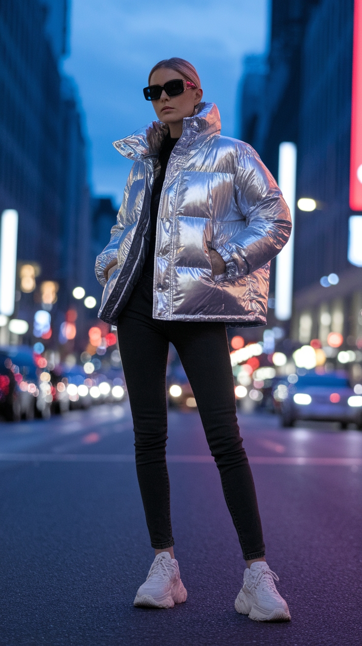 Must-Have Metallic Puffer Jacket Trends This Season outfit idea