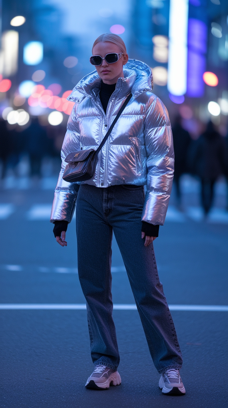 H2: How to Rock a Metallic Puffer Jacket Outfit outfit idea