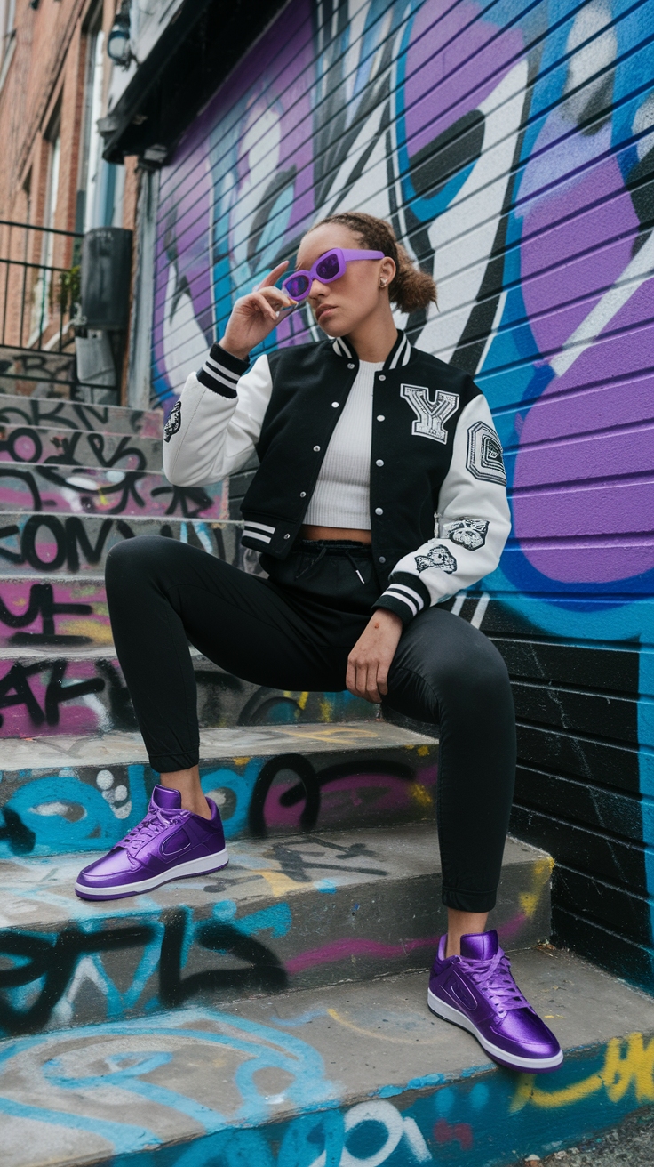 H2: Trendy Looks with Metallic Purple Jordan 4s Outfit outfit idea