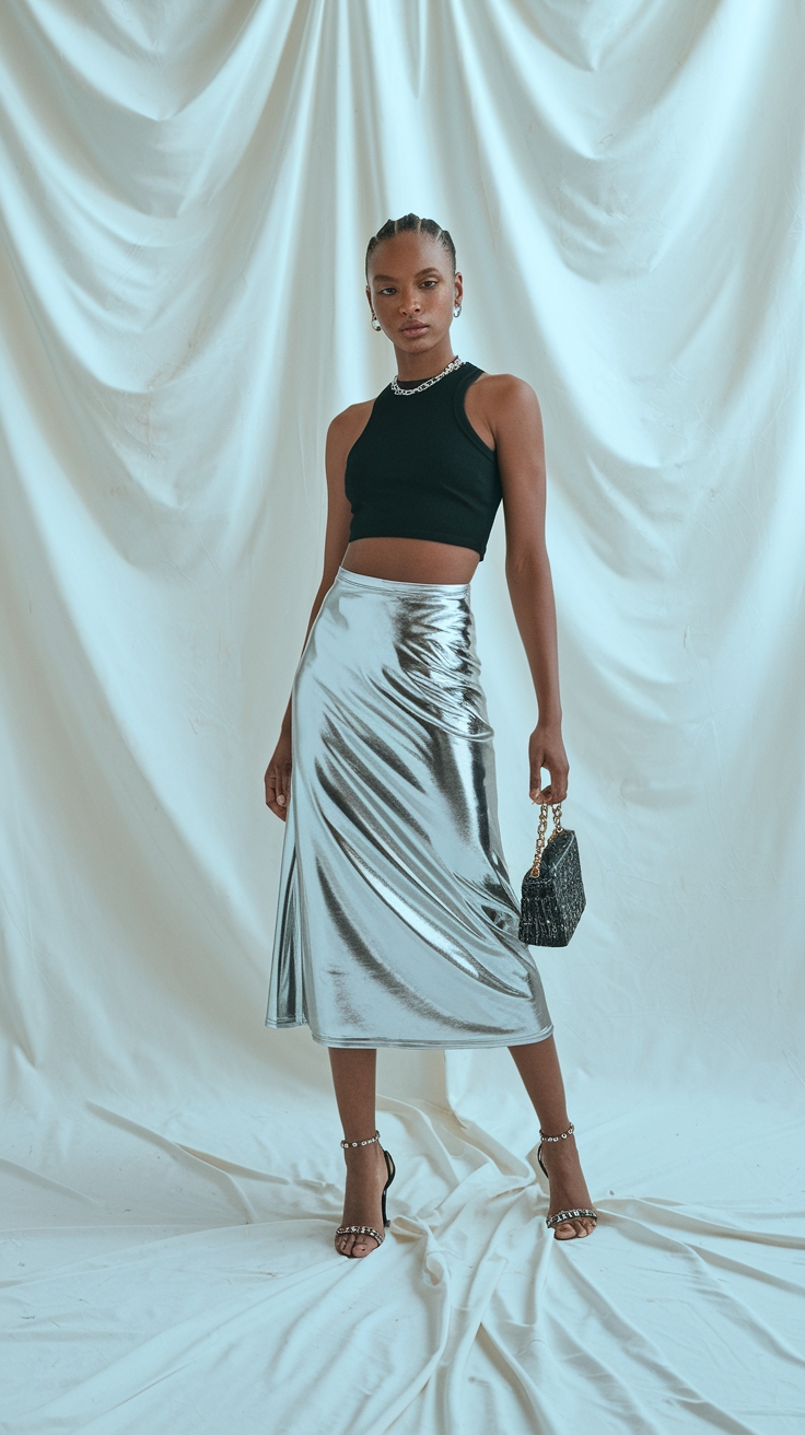 Stylish Metallic Skirt Outfit Ideas for Every Event outfit idea