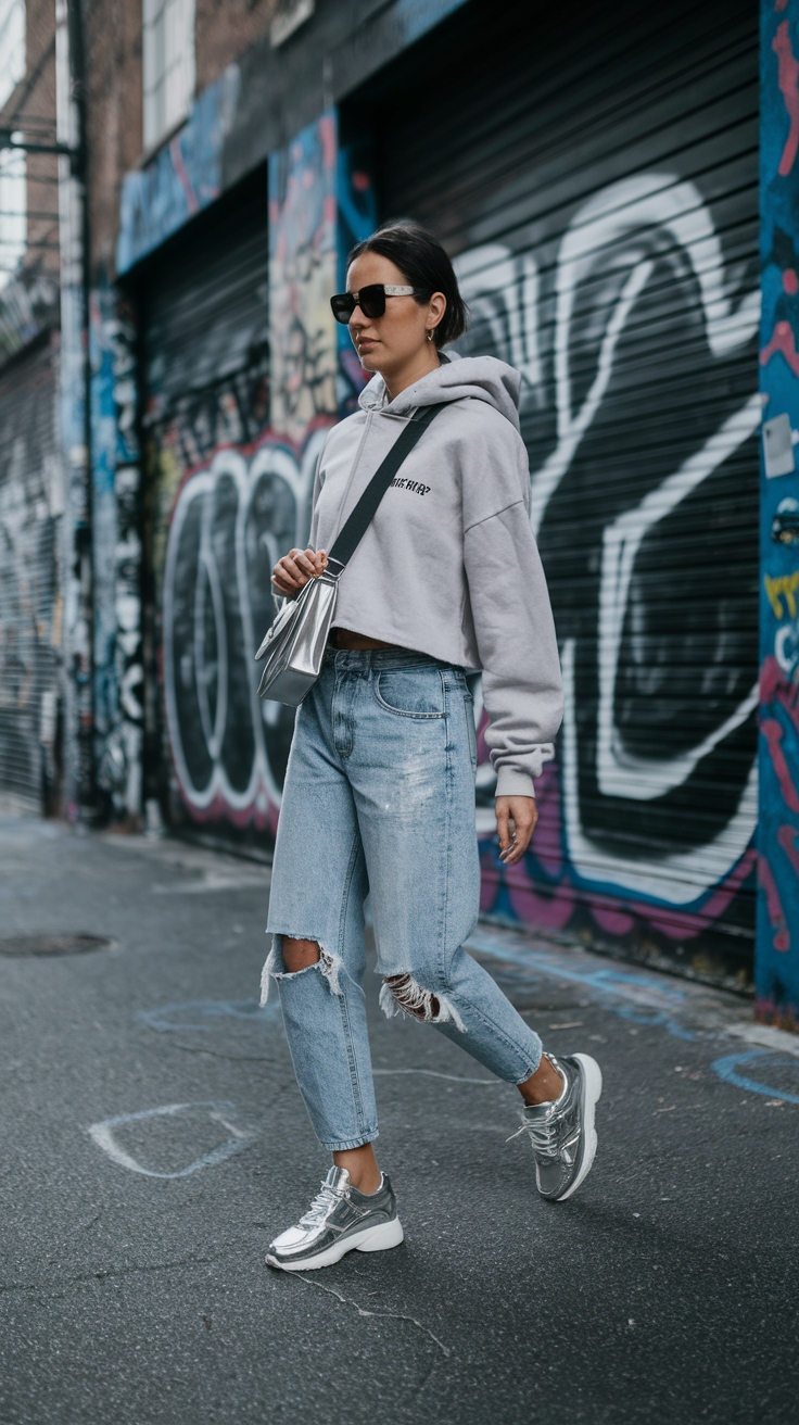 Stylish Metallic Sneakers Outfit in Silver for Every Occasion outfit idea