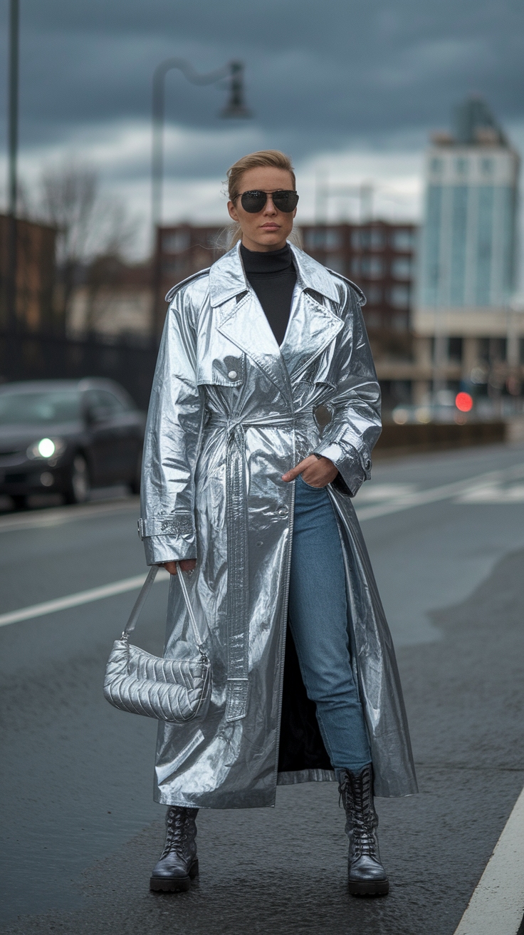 Versatile Metallic Trench Coat Outfit Ideas to Try outfit idea