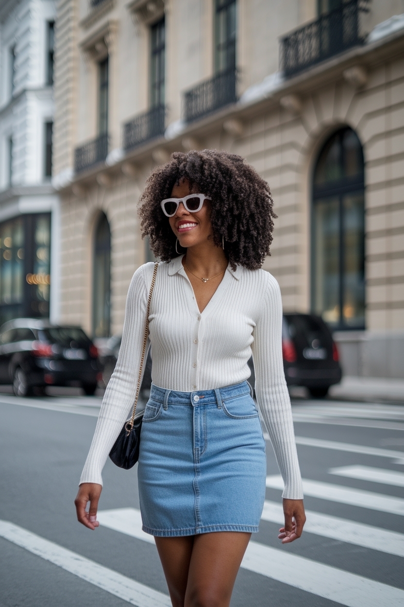 Mini Denim Skirt Outfit Ideas Black Women for Summer Fun outfit idea