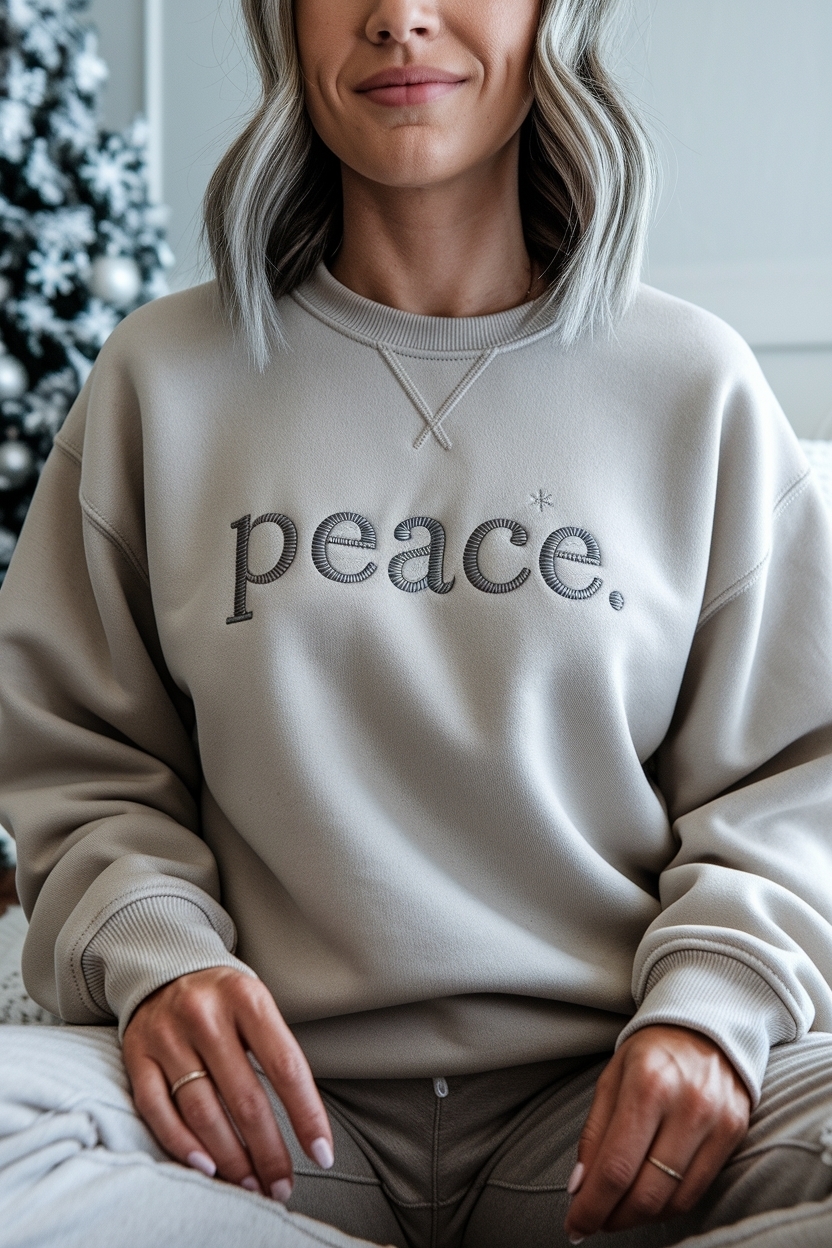 Minimalist Christmas Sweatshirt Embroidered: Festive Elegance outfit idea