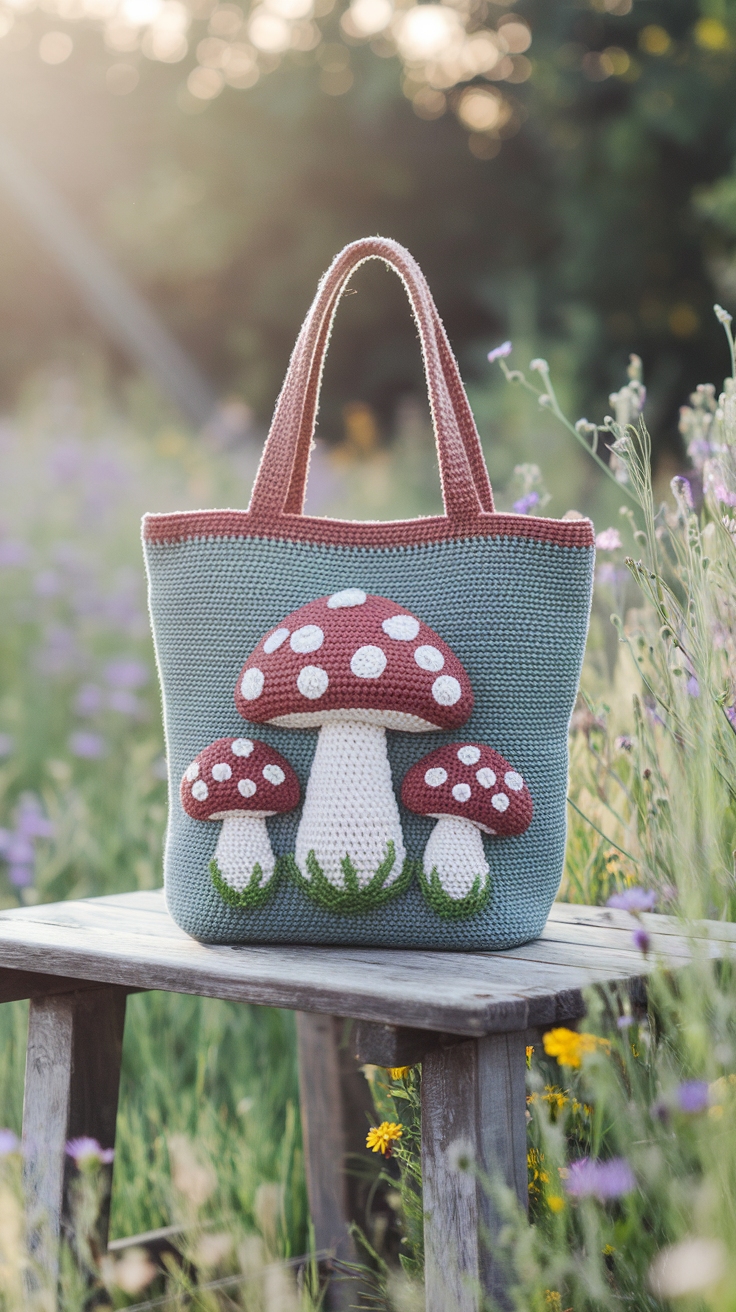 Mushroom Tote Bag Crochet Patterns for Unique Style outfit idea