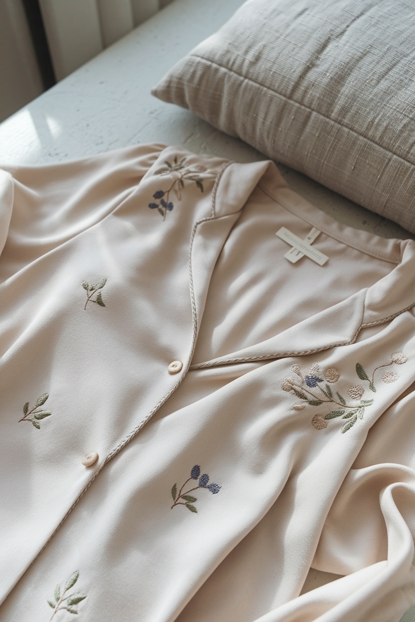 Neutral Loungewear Set with Small Embroidery Styles outfit idea