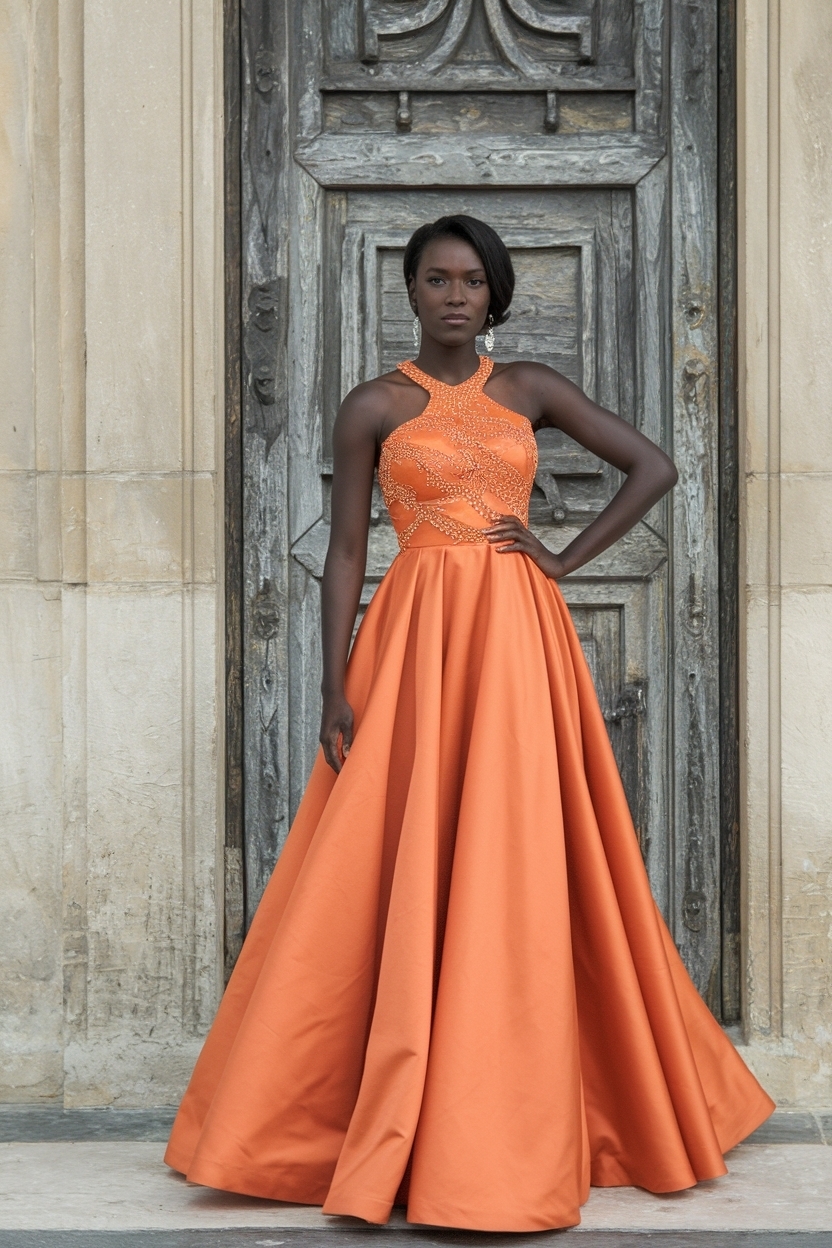 Orange Prom Dresses Black Women: Vibrant Choices for Prom outfit idea