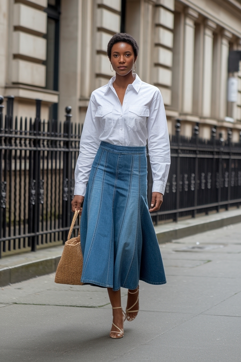 Stylish Outfit with Denim Skirt Black Women Will Love outfit idea
