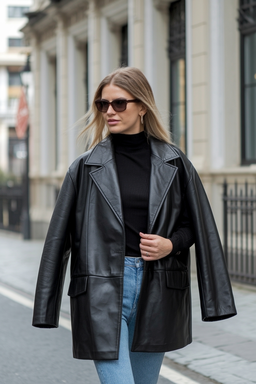 Oversize Leather Jacket Outfit Women: Effortless Cool outfit idea