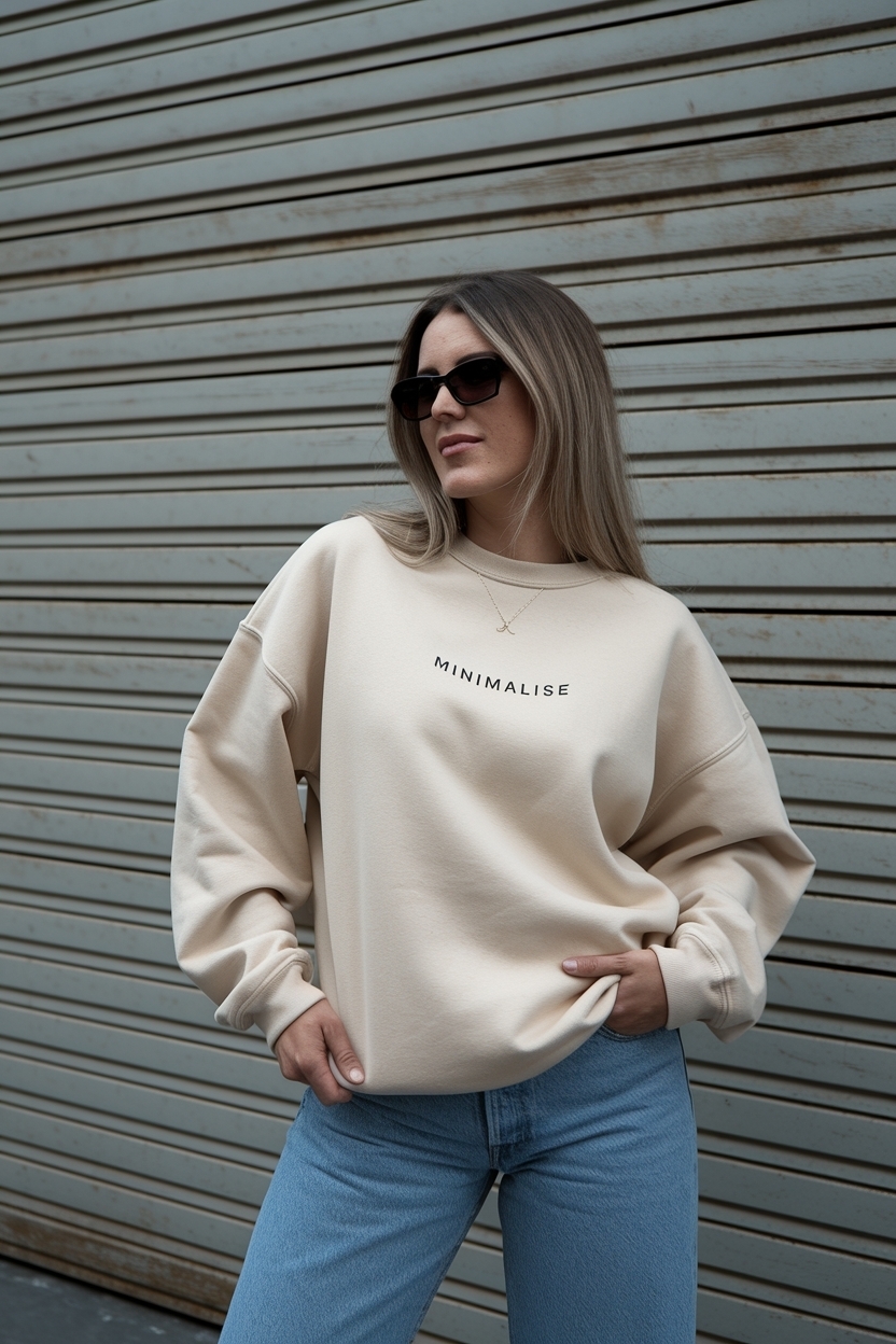 Oversized Unisex Beige Sweatshirt with Relaxed Fit outfit idea