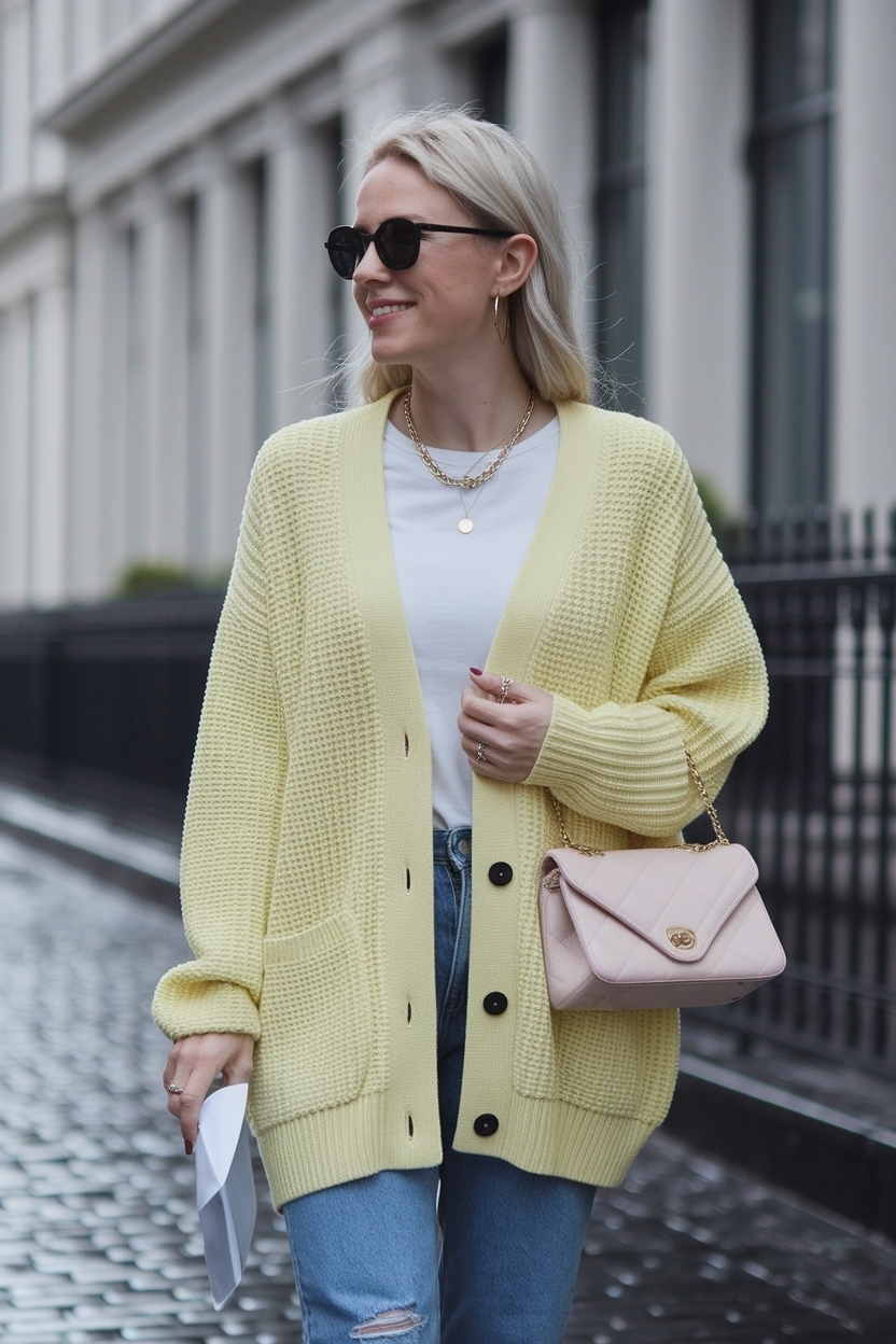Pastel Yellow Cardigan Outfit Women for a Soft Touch outfit idea