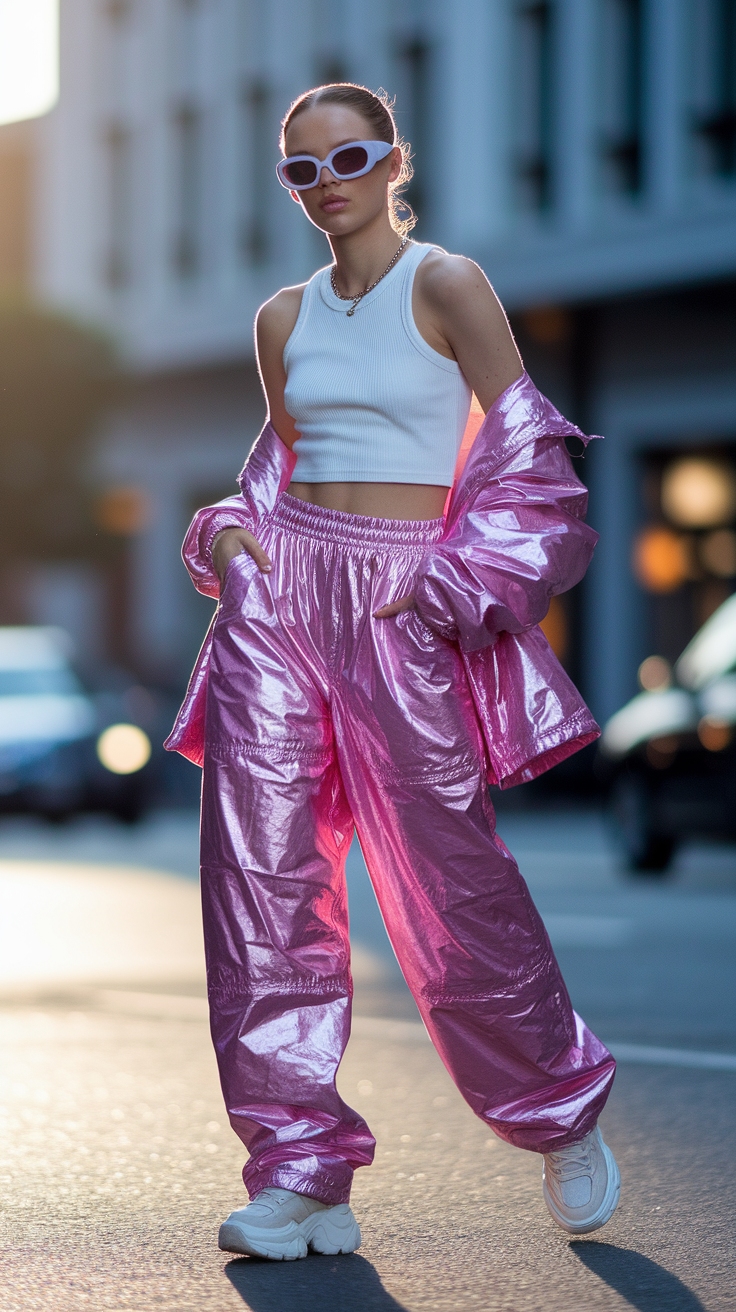 Versatile Pink Metallic Pants for Every Occasion outfit idea