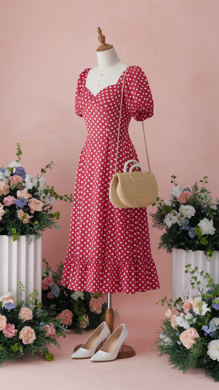 Stylish Red and White Dress Outfit for Summer outfit idea