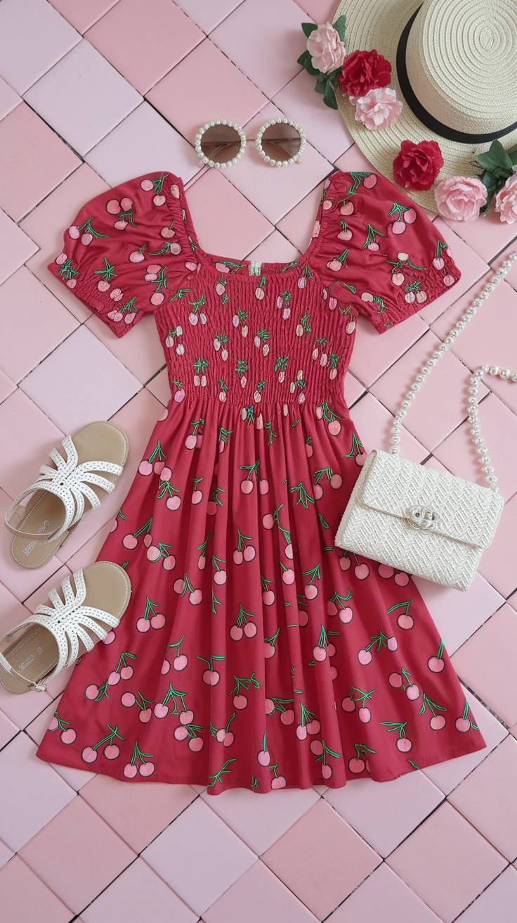 Chic Vibes with a Red Cherry Dress for Parties outfit idea