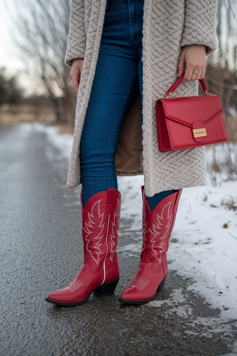 Red Cowboy Boots Outfit Winter: Make a Bold Statement outfit idea