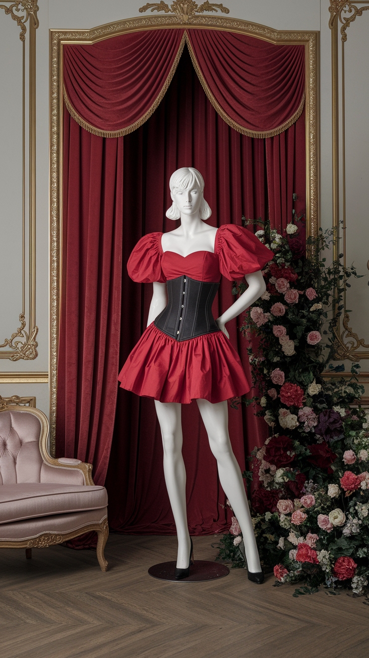 The Allure of a Red Dress Black Corset Ensemble outfit idea