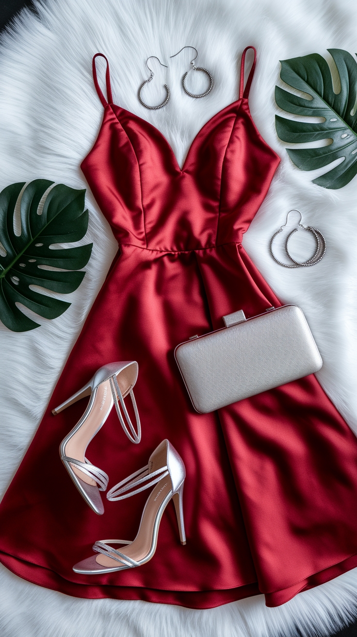 Styling a Red Dress with Silver Accessories outfit idea