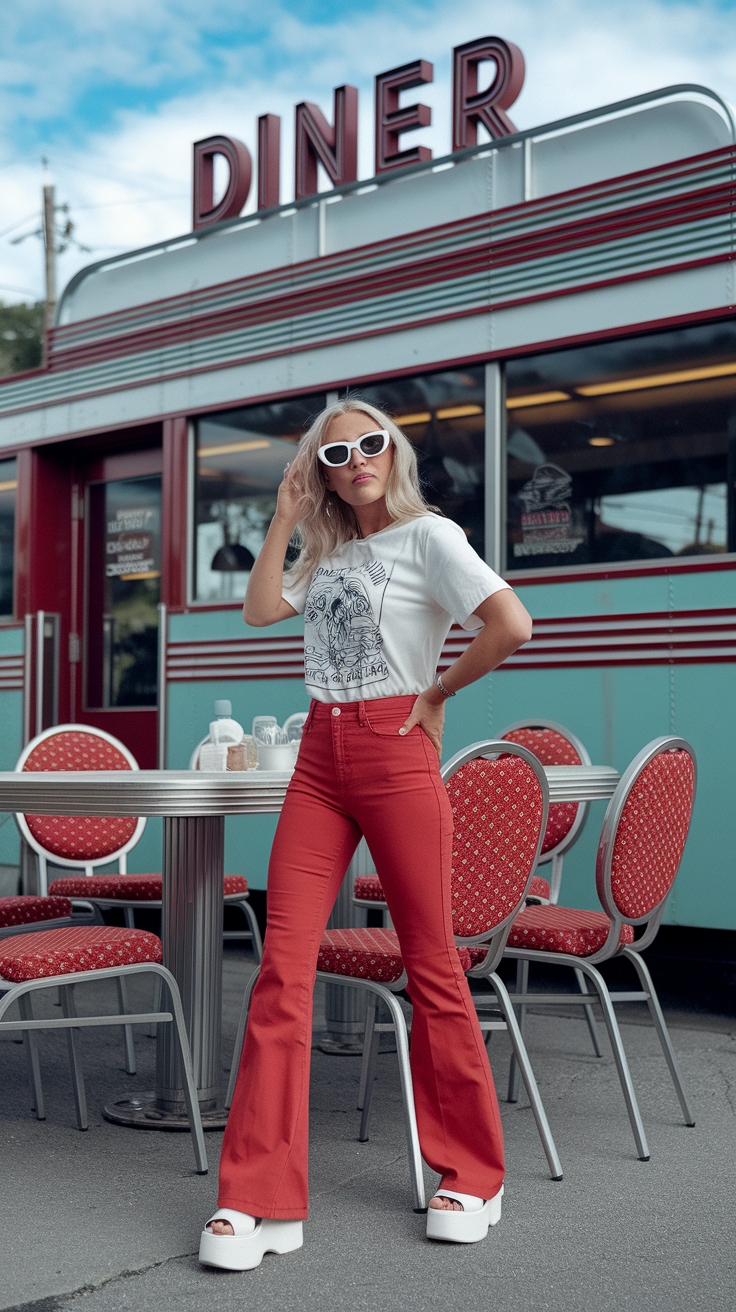 Rocking Red Flare Pants for a Bold Statement outfit idea