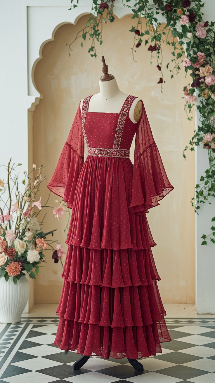 Stylish Red Georgette Dress for Any Occasion outfit idea