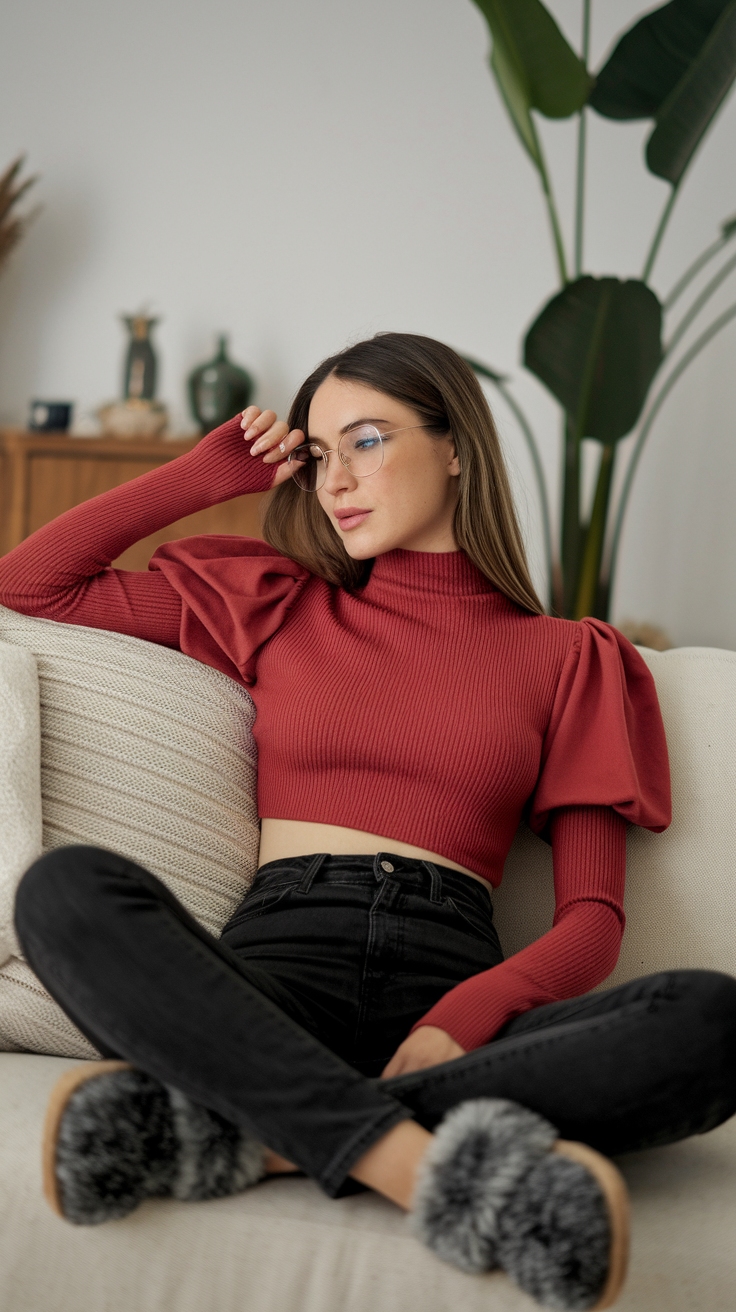 Versatile Red Knit Top Outfit: Perfect for Layering outfit idea