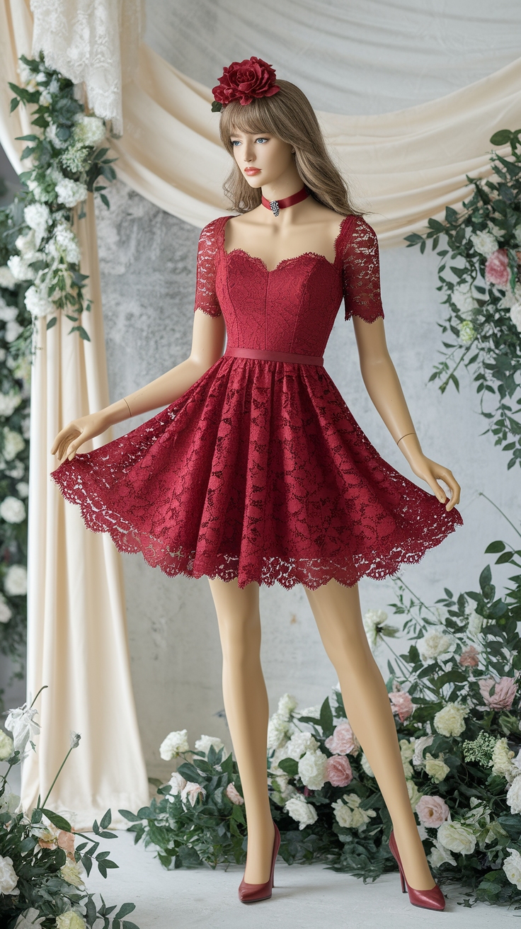 Playful Red Lace Mini Dress for Fun Nights Out outfit idea