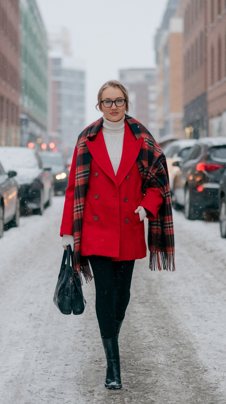 Red Pea Coat Outfit: Stylish Winter Layering Tips outfit idea
