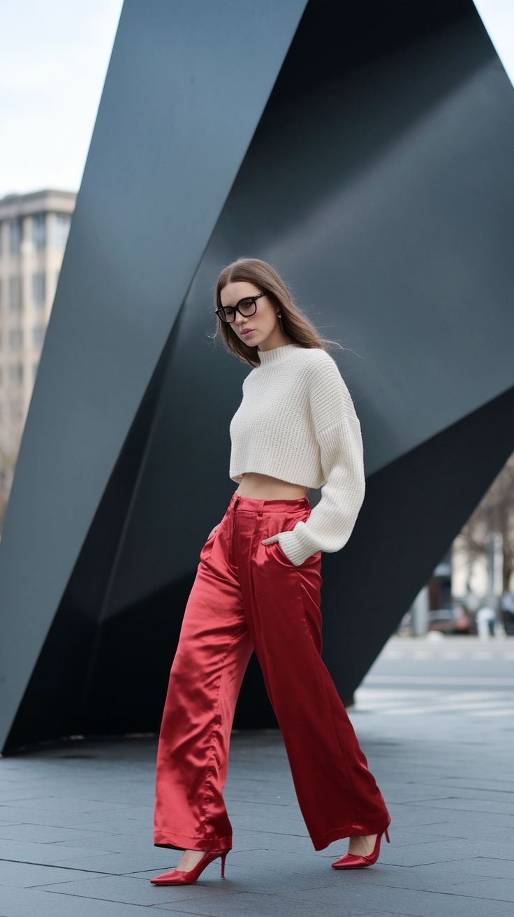 How to Style Red Satin Pants for a Fashionable Look outfit idea