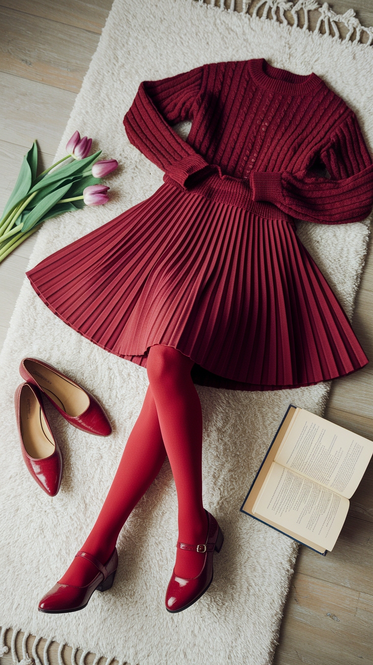 Crafting a Red Tights Outfit Aesthetic outfit idea