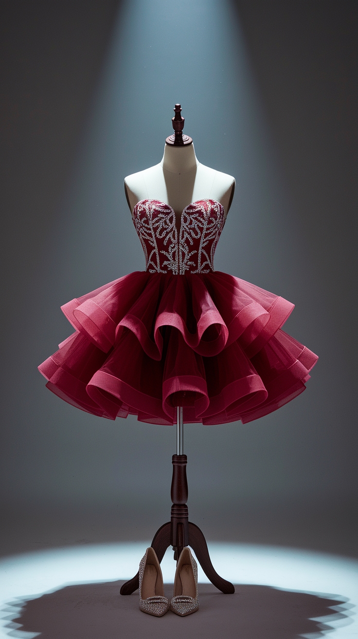 Embrace Elegance in a Red Tulle Dress Short outfit idea