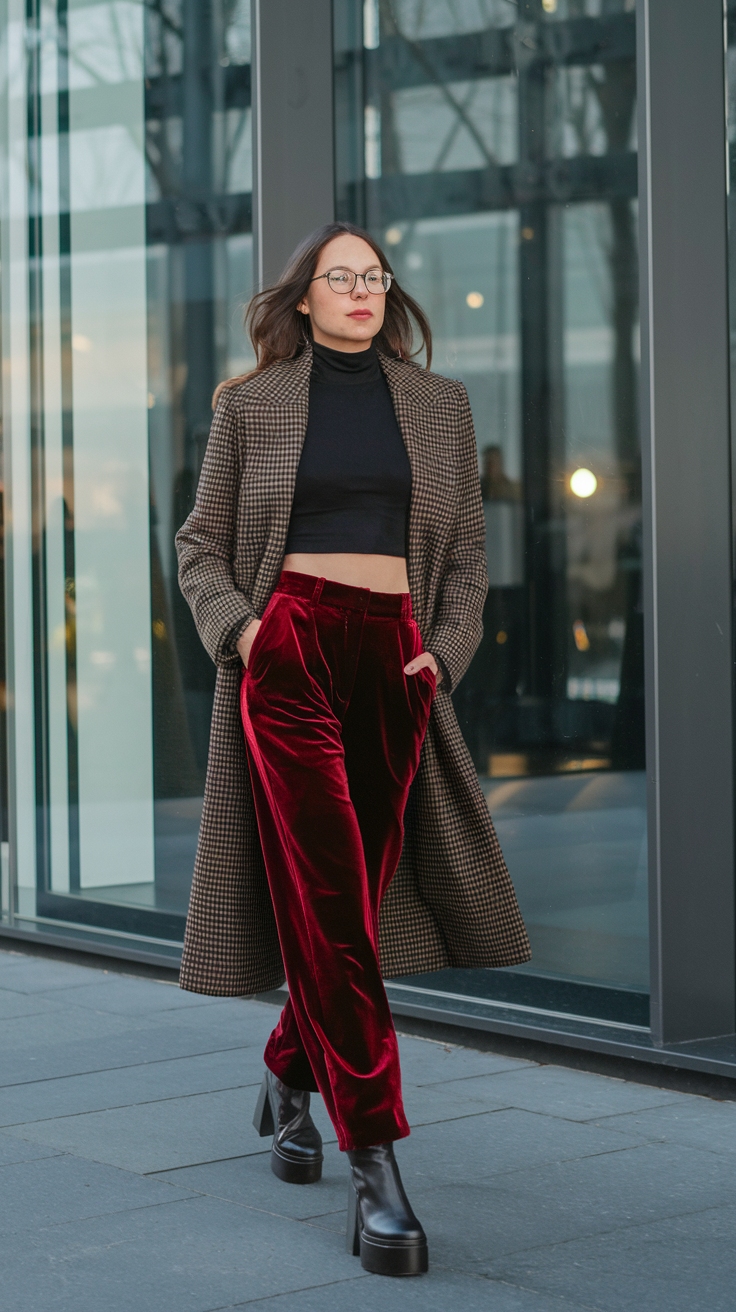 Creating the Perfect Red Velvet Trousers Outfit outfit idea
