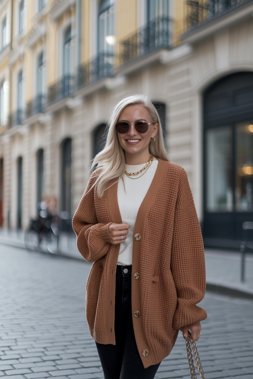 Classic Round Neck Cardigan Outfit for Women’s Style outfit idea