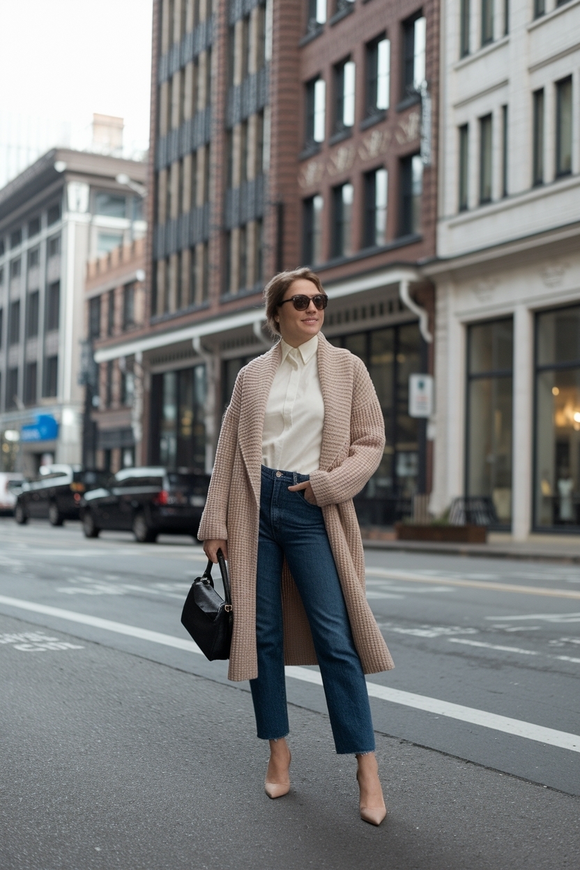 Shawl Collar Cardigan Outfit Women for Sophisticated Style outfit idea