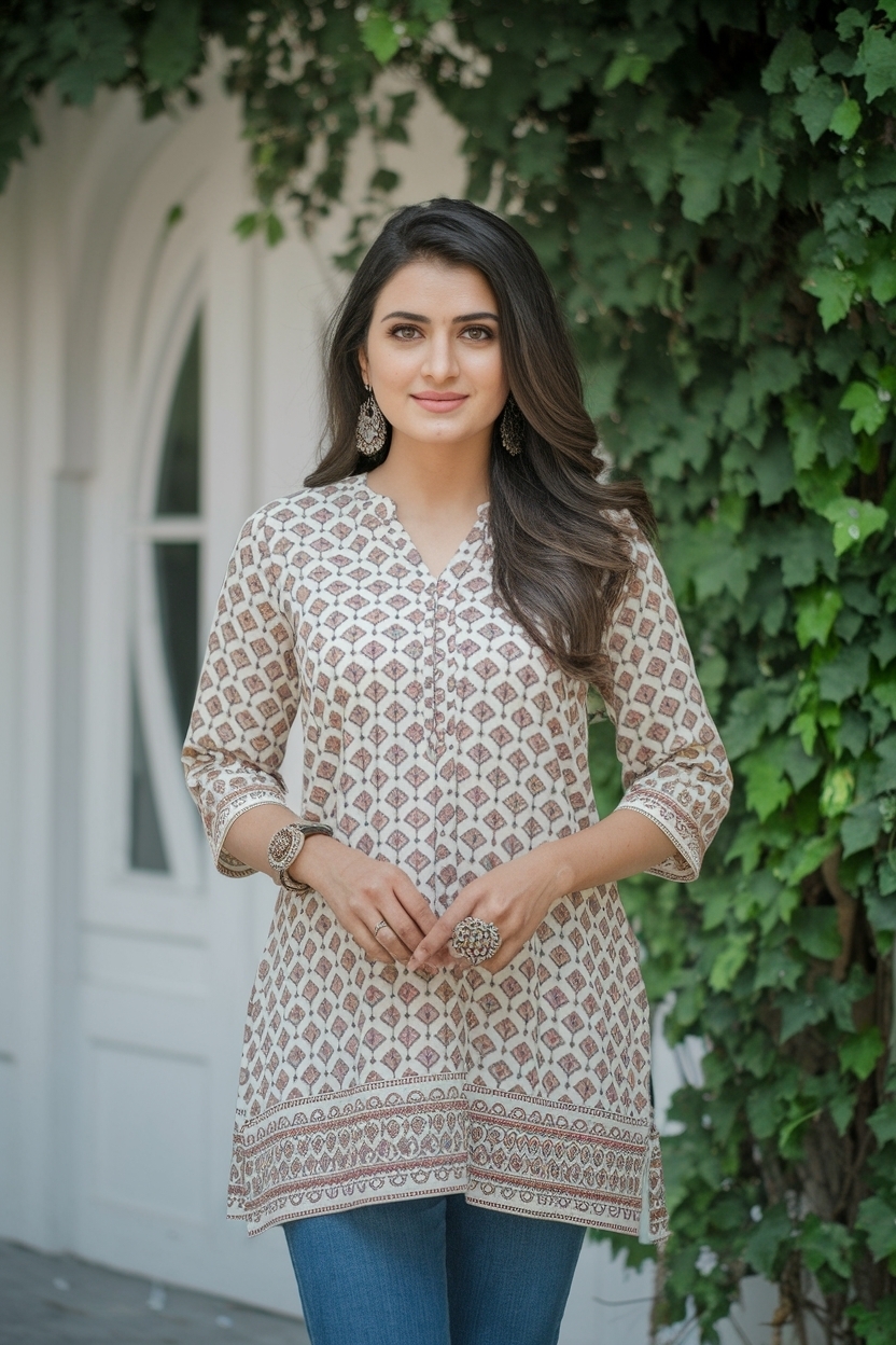 Trendy Short Kurti with Jeans Outfit for Casual Days outfit idea