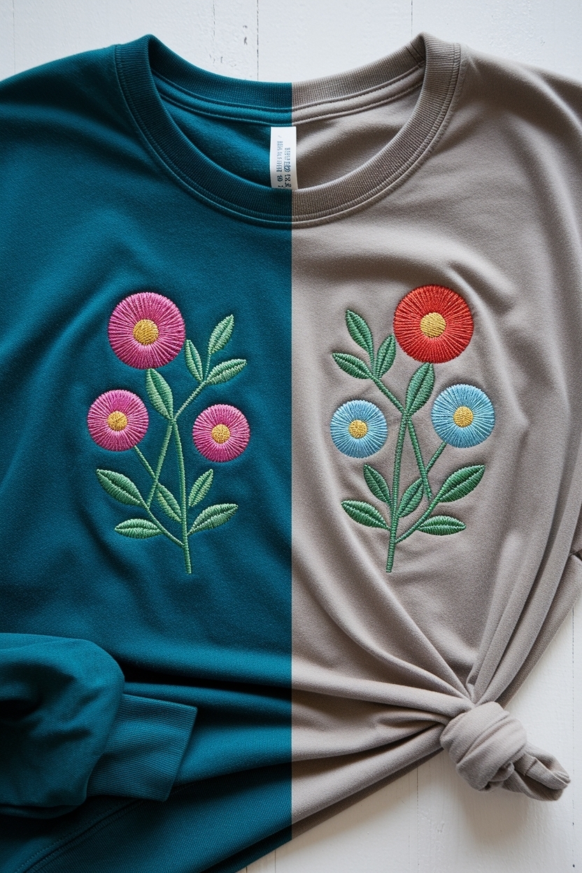 Side by Side Flat Lay of Embroidered Creations outfit idea