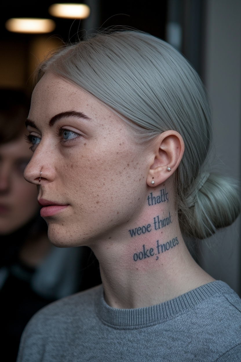 Side Neck Tattoos Women Words: Expressive Text Options outfit idea