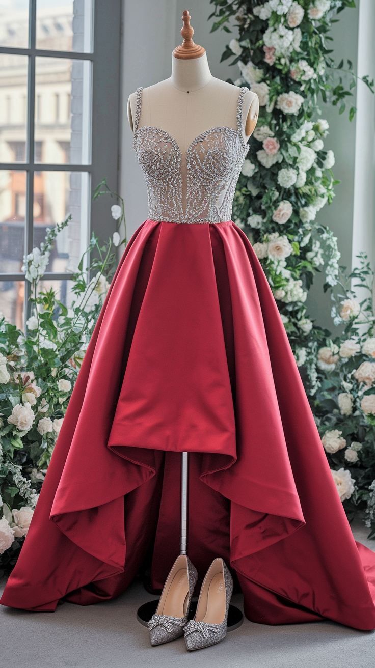 Silver and Red Prom Dress: A Stunning Combination outfit idea