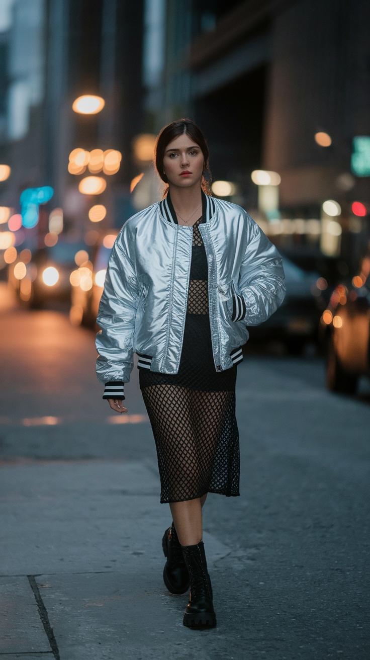 Silver Jacket Outfit Metallic: Shine Bright This Season outfit idea