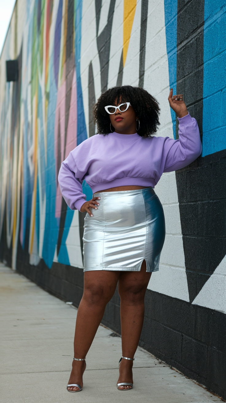 Silver Metallic Skirt Outfit for Black Women to Shine outfit idea