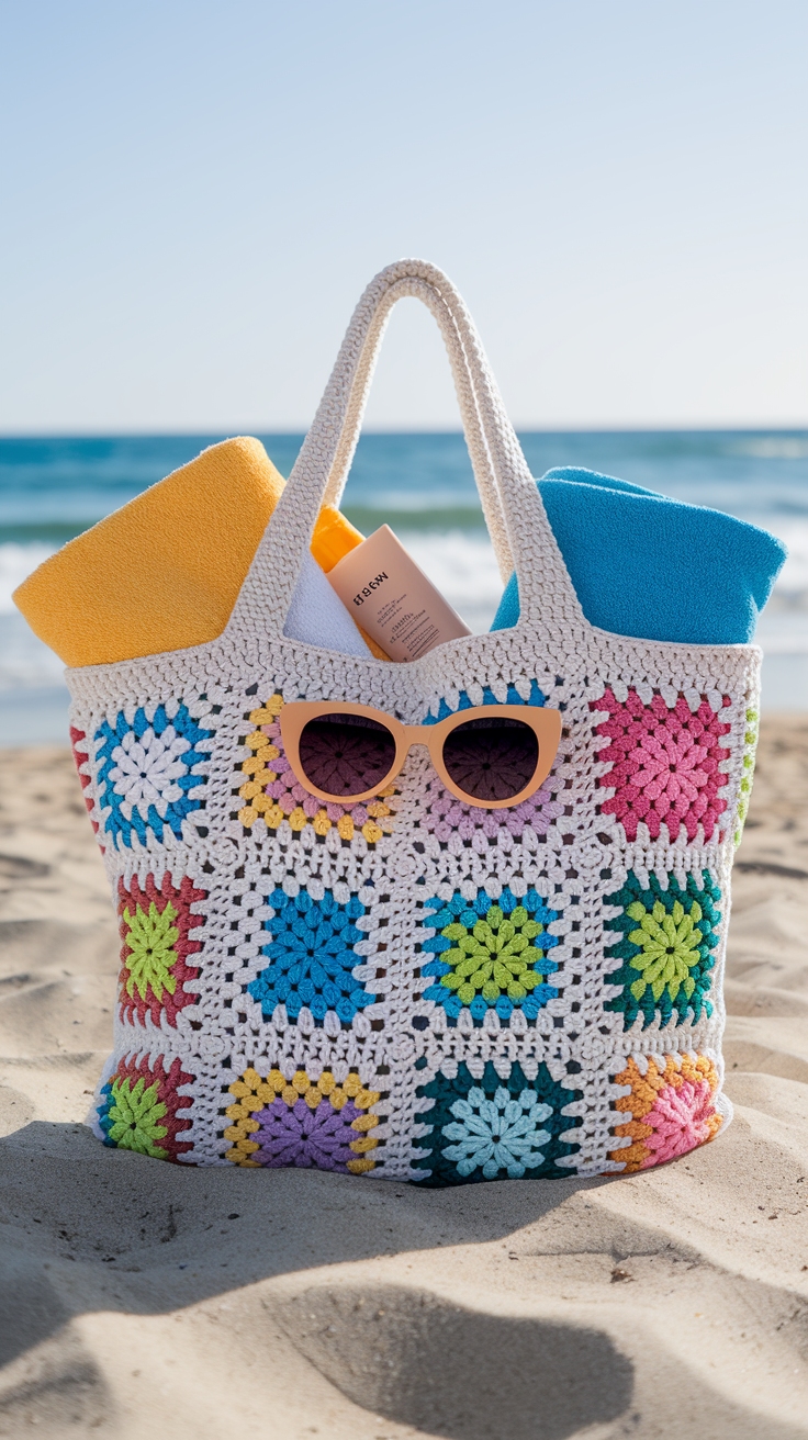 Tote Bag Crochet Granny Squares: DIY Inspiration outfit idea